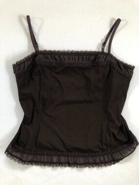 Tribal Brown Rib Knit Lace Trim Cami Tank Top XL Stretchy